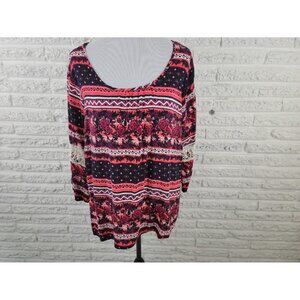 Cato Womens Top 18W 20W Plus Tunic Lace Sleeve Black Floral FLO350E